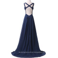 Grace Karin Navy Blue Chiffon Long Split Leg Backless Prom Dress CL6281